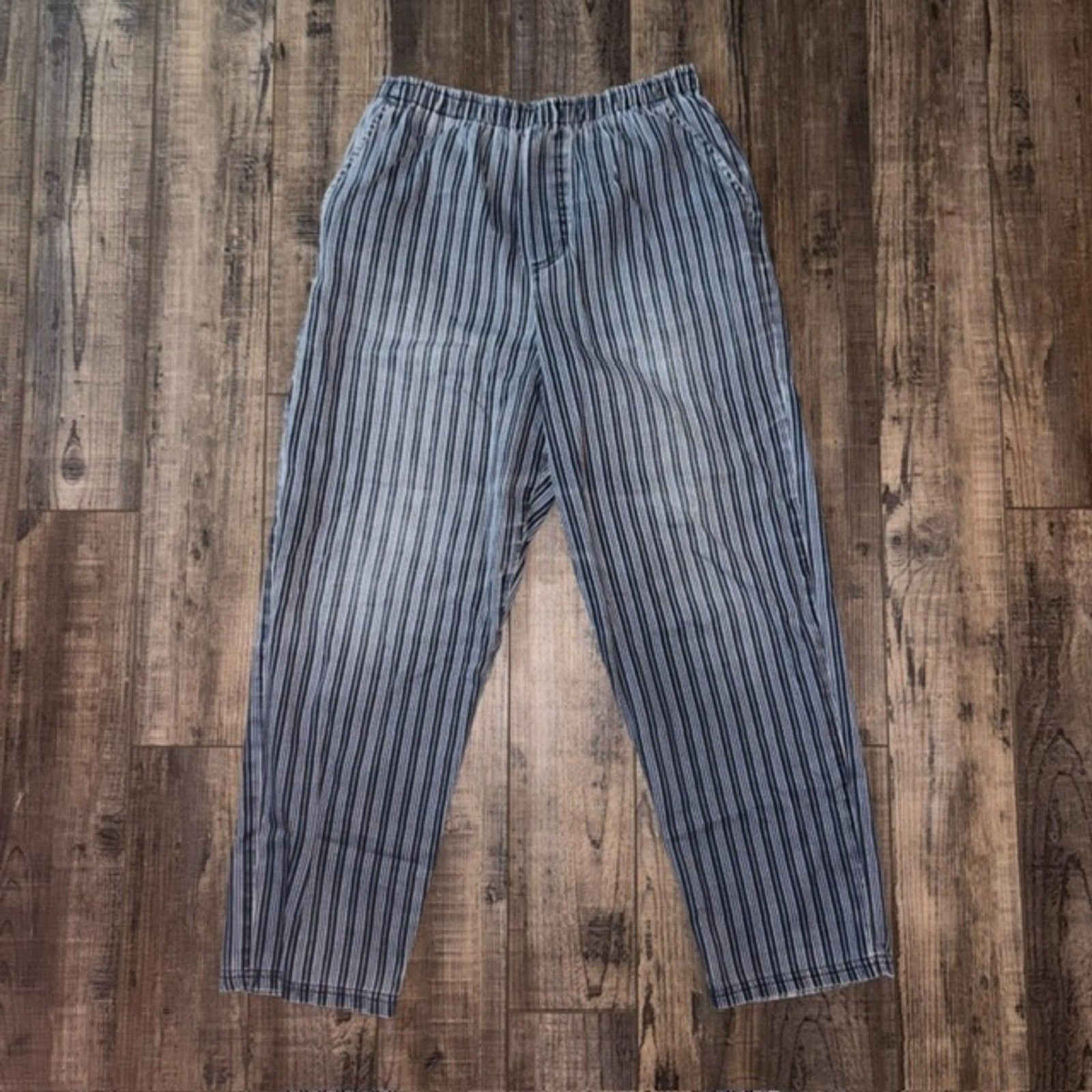 Vintage Striped Cotton Blend Trousers