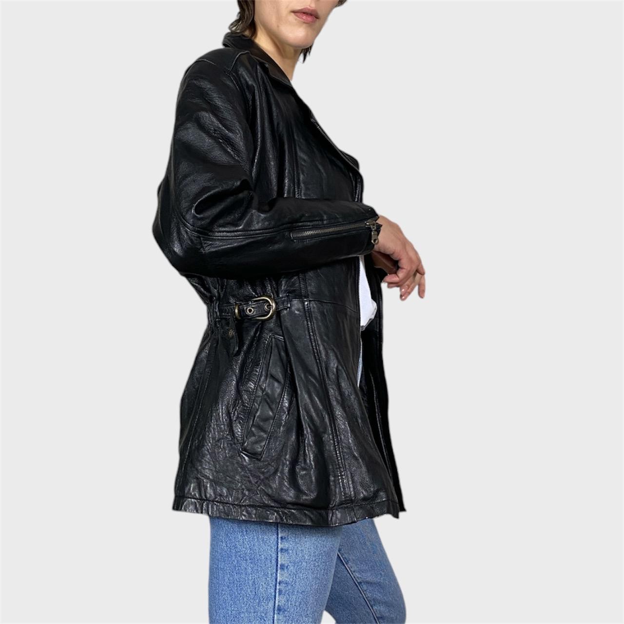 Vintage Black Leather Jacket Moto Biker Style Zipped Jacket Size US8