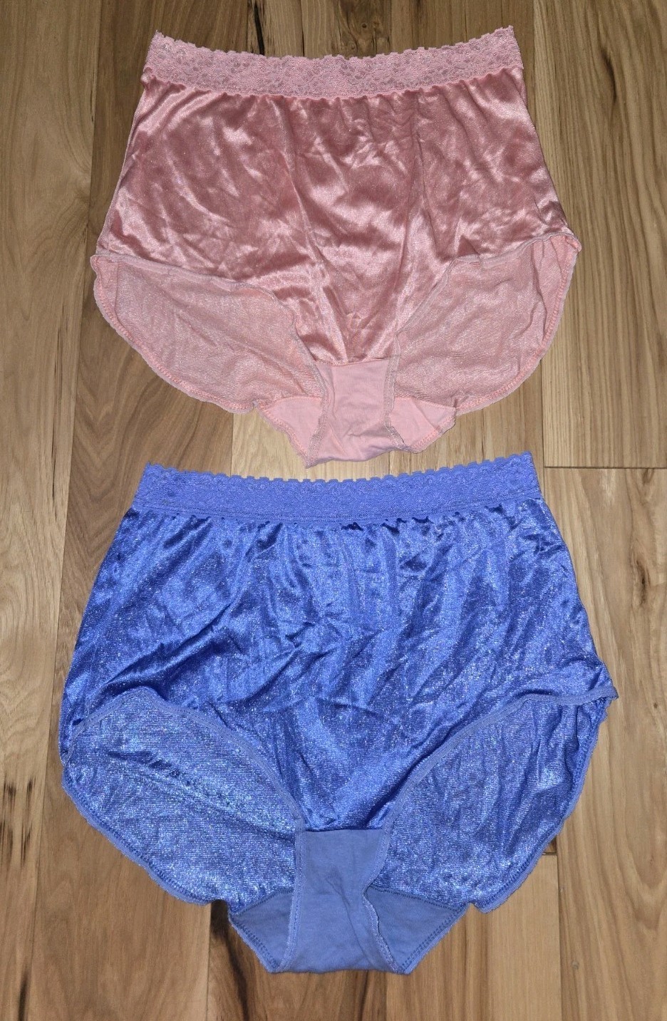 Vtg. Fruit of the Loom nylon panties Lace Sz. 7 LOT 2 Shiny Pink Purple Granny
