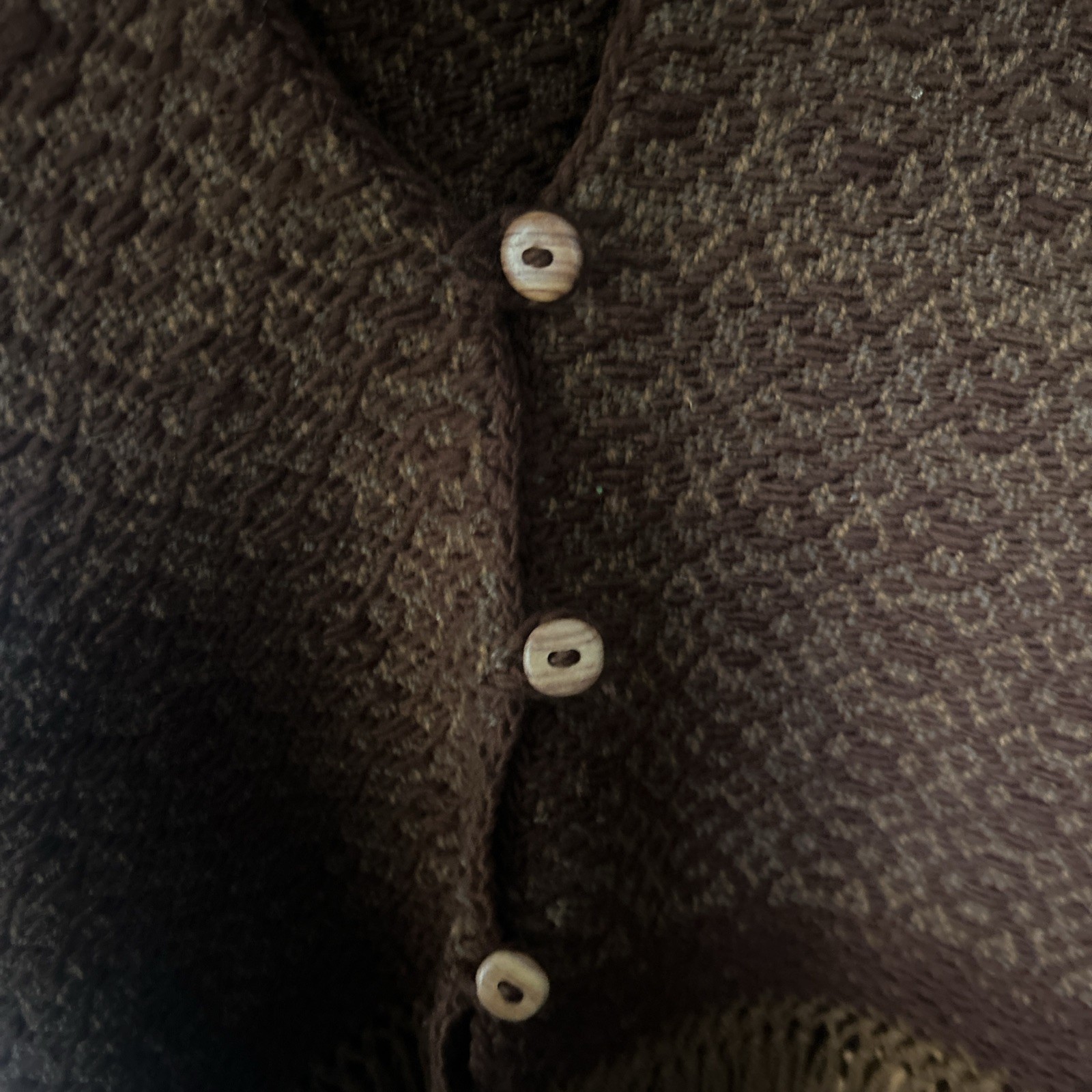 Early 1970s Hand Knit Wool Copper & Brown Fringed Vest