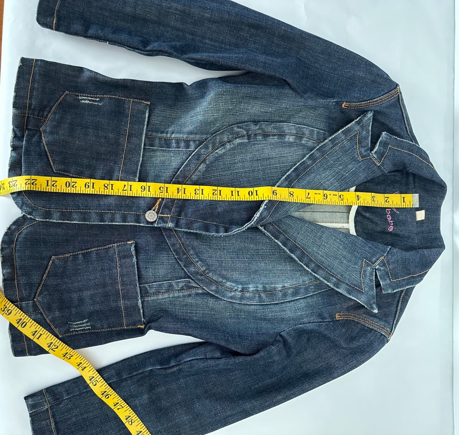 Bebe Vintage 2000s Y2K denim jacket blazer in dark wash and snatched waist