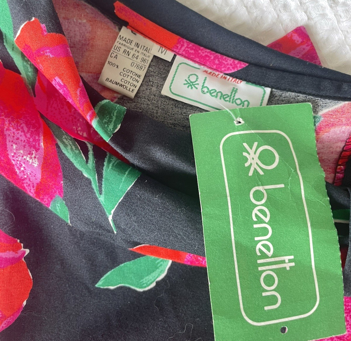 NWT Vintage 80s Benetton Dress Tulip Floral Made In Italy Garden Party Italian