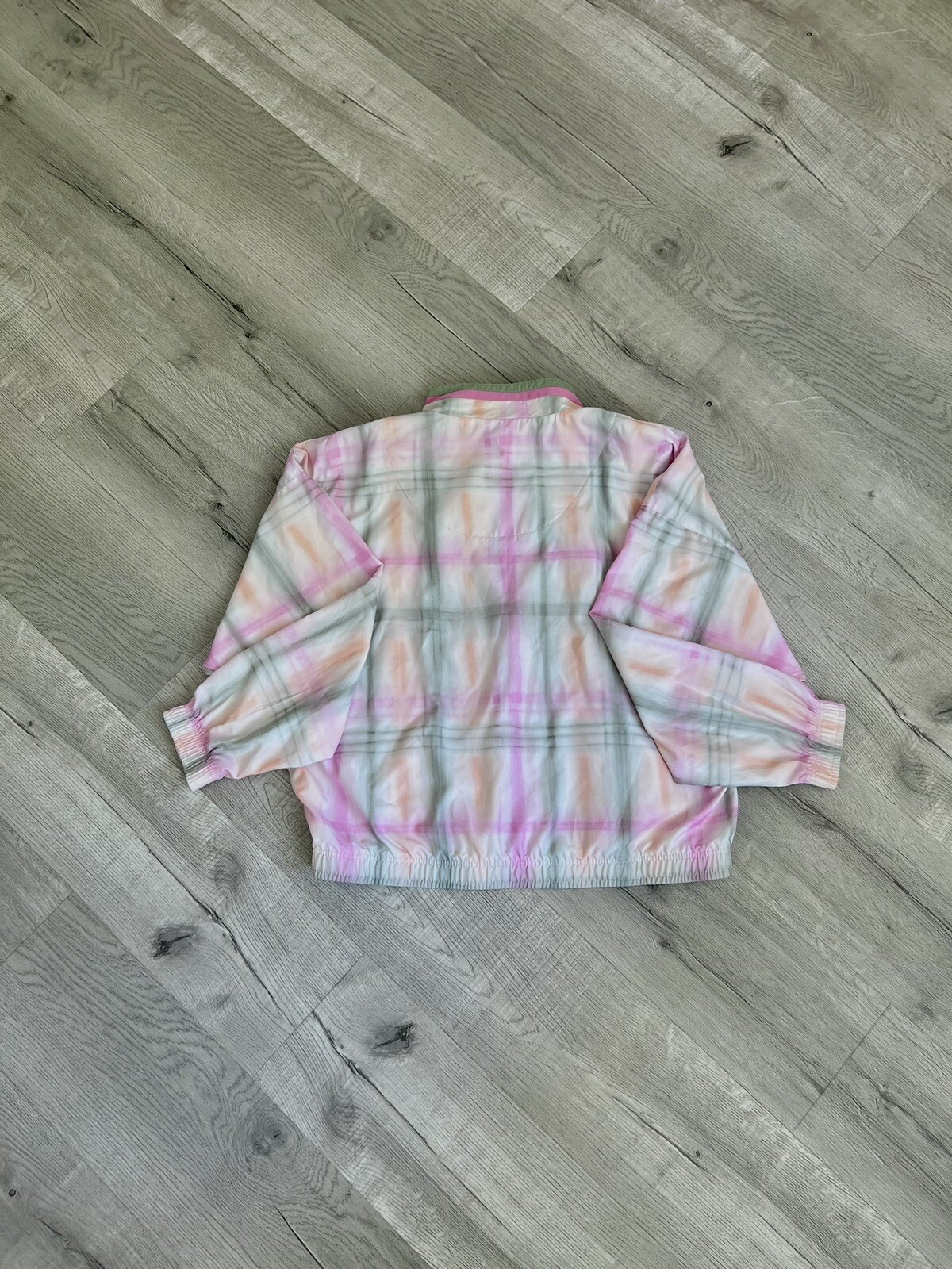 Vintage – TAIL Bomber Jacket-Green/Pink-White Plaid-size Medium
