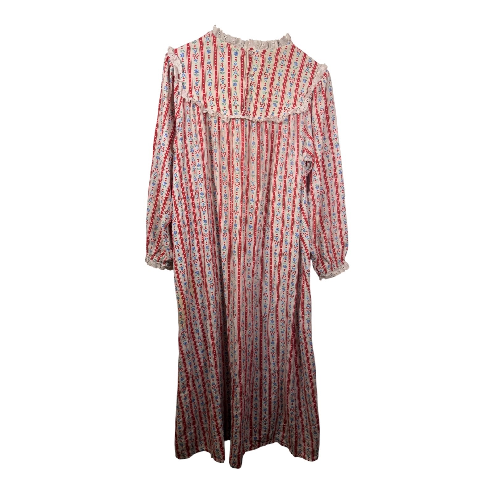 Vintage Lanz of Salzburg Prairie Nightgown Floral Stripe Long Dress USA