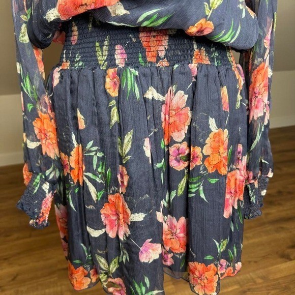 Johnny Was 100% Silk Floral Boho Mini Dress Cottagecore Romantic Festival