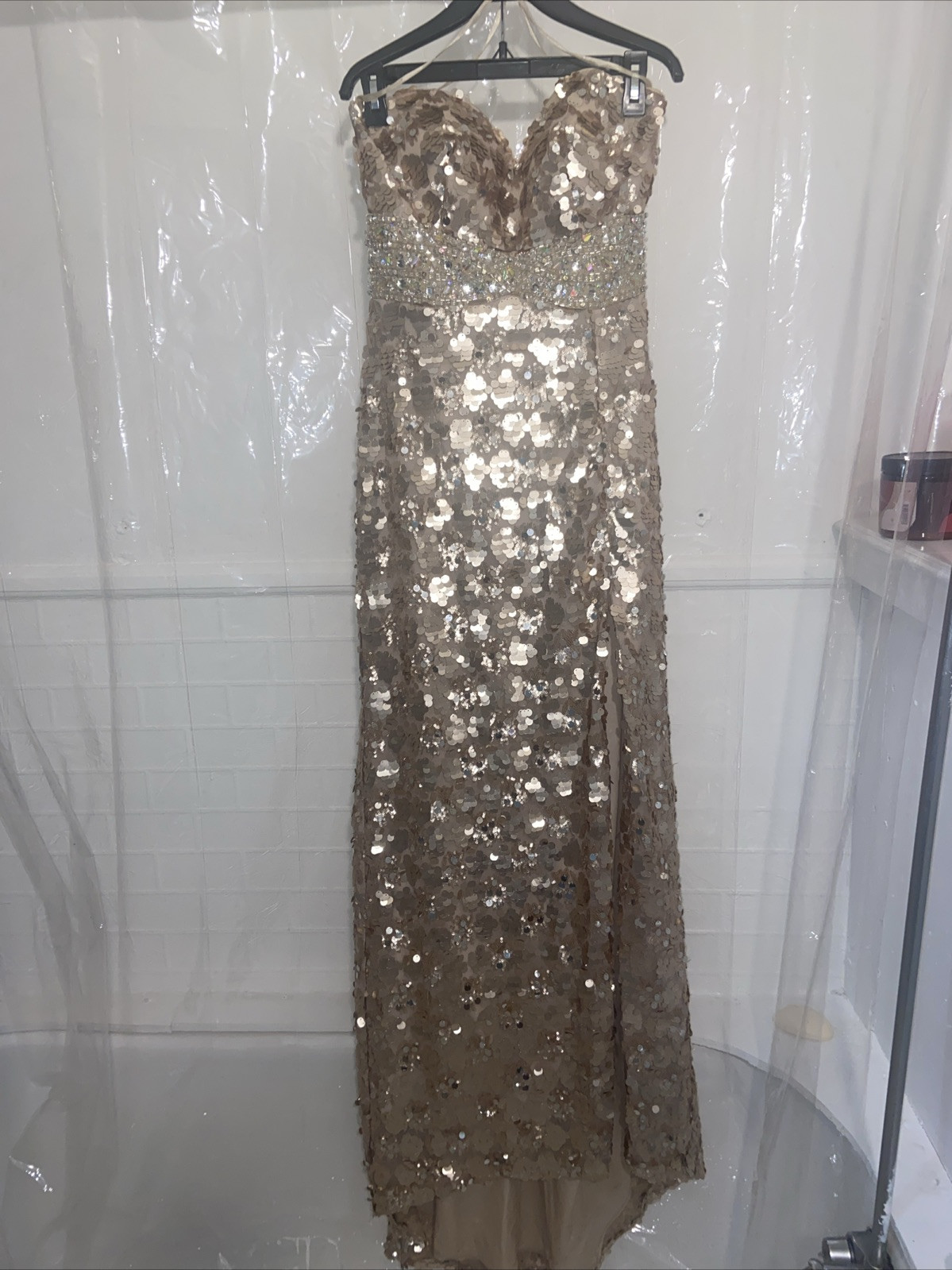 Vtg Night Moves Gold Rose Sequin Aurora Borealis Formal Prom Dress 8 Medium GUC