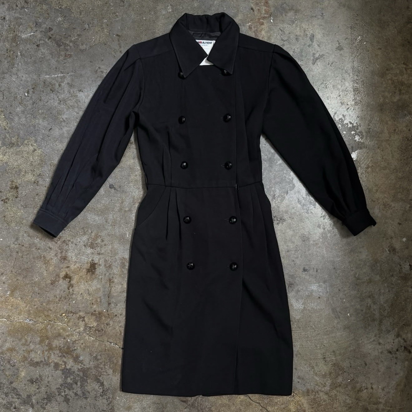 SAINT LAURENT Rive Gauche Vintage Black Double-Breasted Trench in Size 40 / S