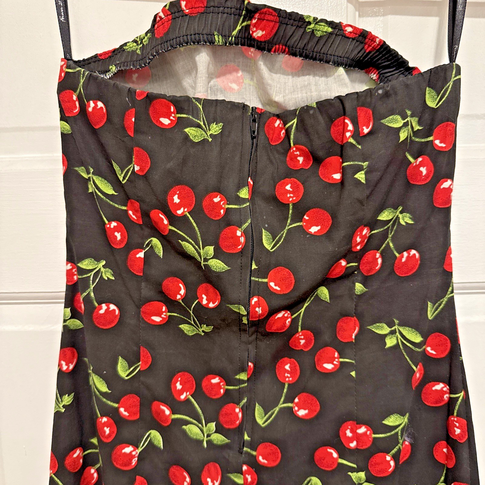 Vintage Y2K Forever 21 Cherry Print Strapless Tube Dress Midi Size Small