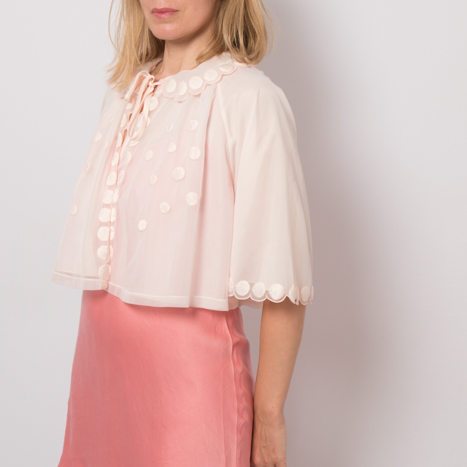 Sheer Bed Jacket Nylon Vintage Pink Double Layer S/M Size by Hattie Carnegie
