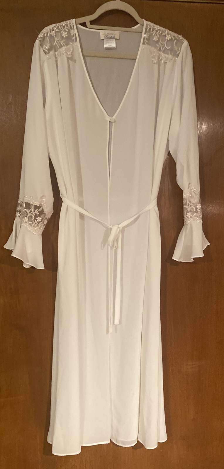 Vintage Dentelle Size L Robe Semi sheer Bridal Honeymoon Beads Lace Ivory/White