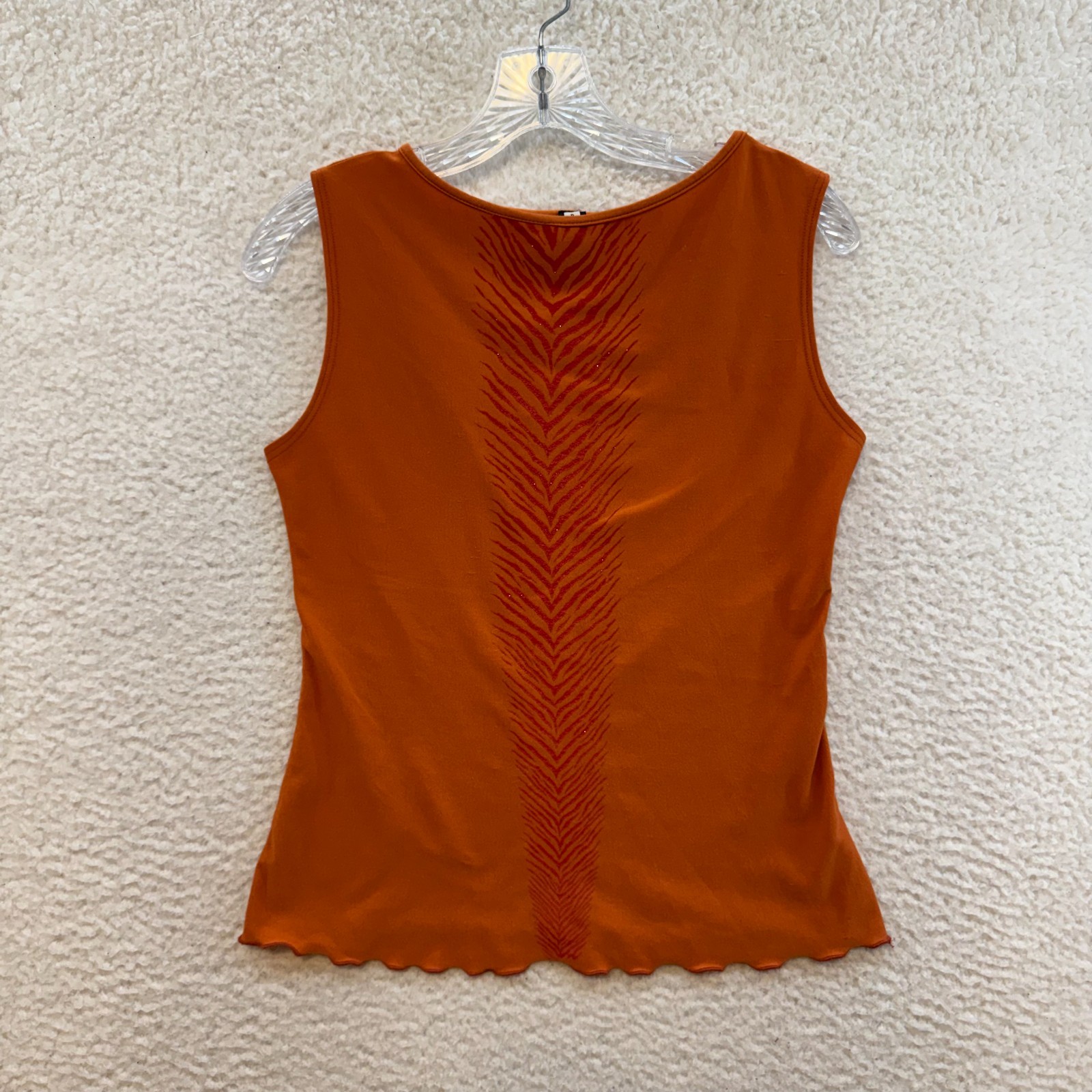 Y2K Vintage Forever 21 Top XS Small Orange Slinky Stretch Zebra Glitter Sparkly