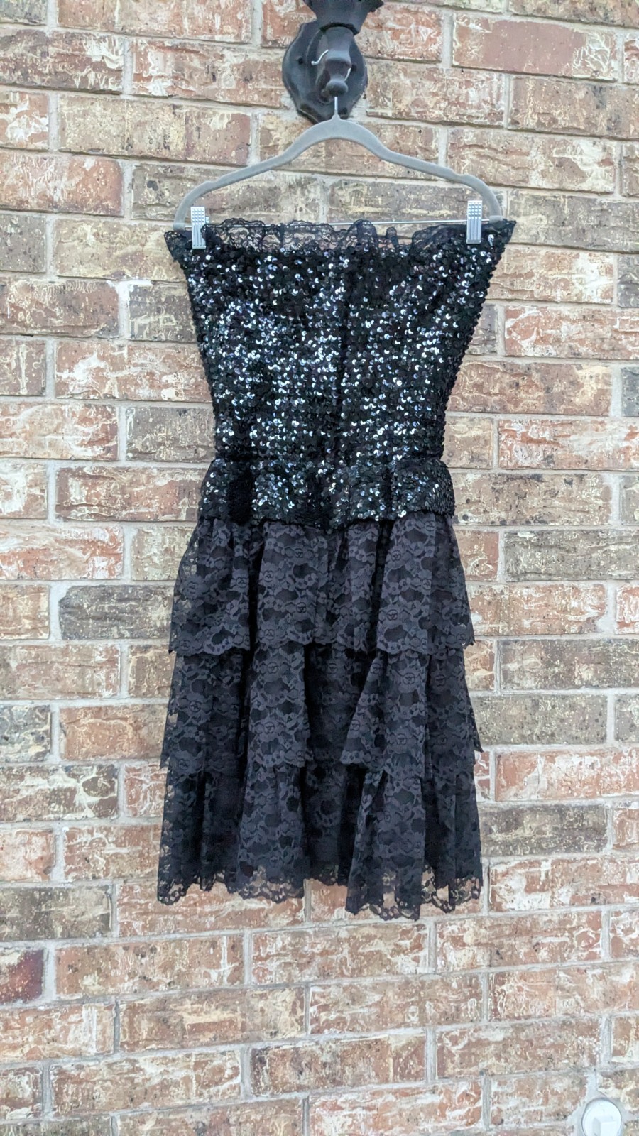 Vintage Flirtations 80s One Size S/M Sequin+Layered Lace Cocktail Party Dress