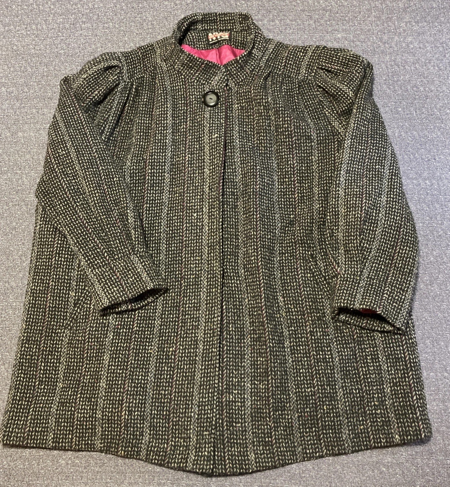New York Girl Vintage Heavy Tweed Coat Size 44 Made In USA Wool Blend Lined