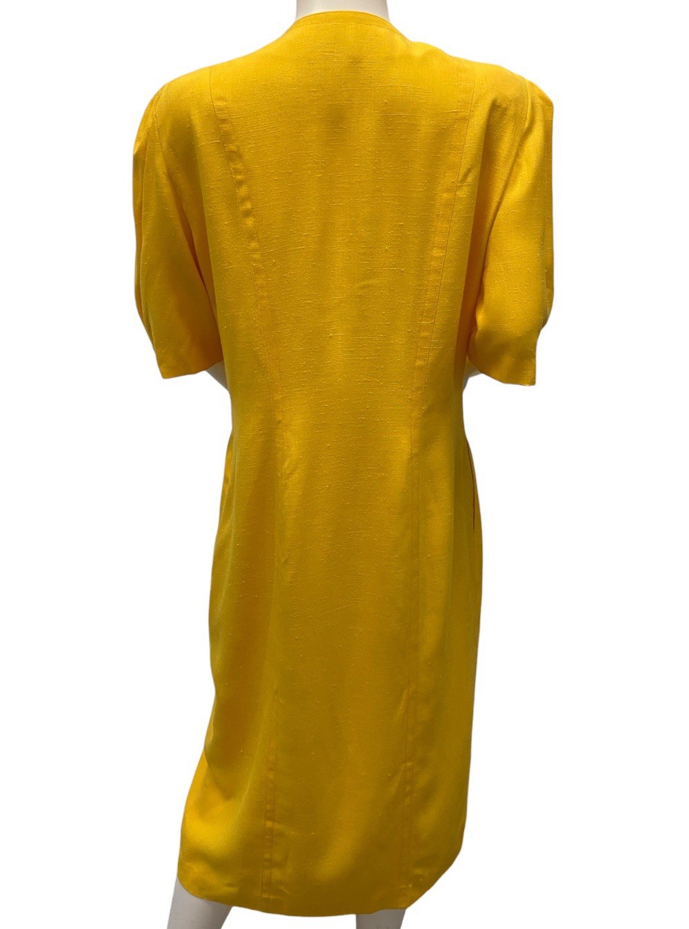 Vintage 80s Pierre Balmain Yellow Linen Power Dress Women’s M-L Made in France