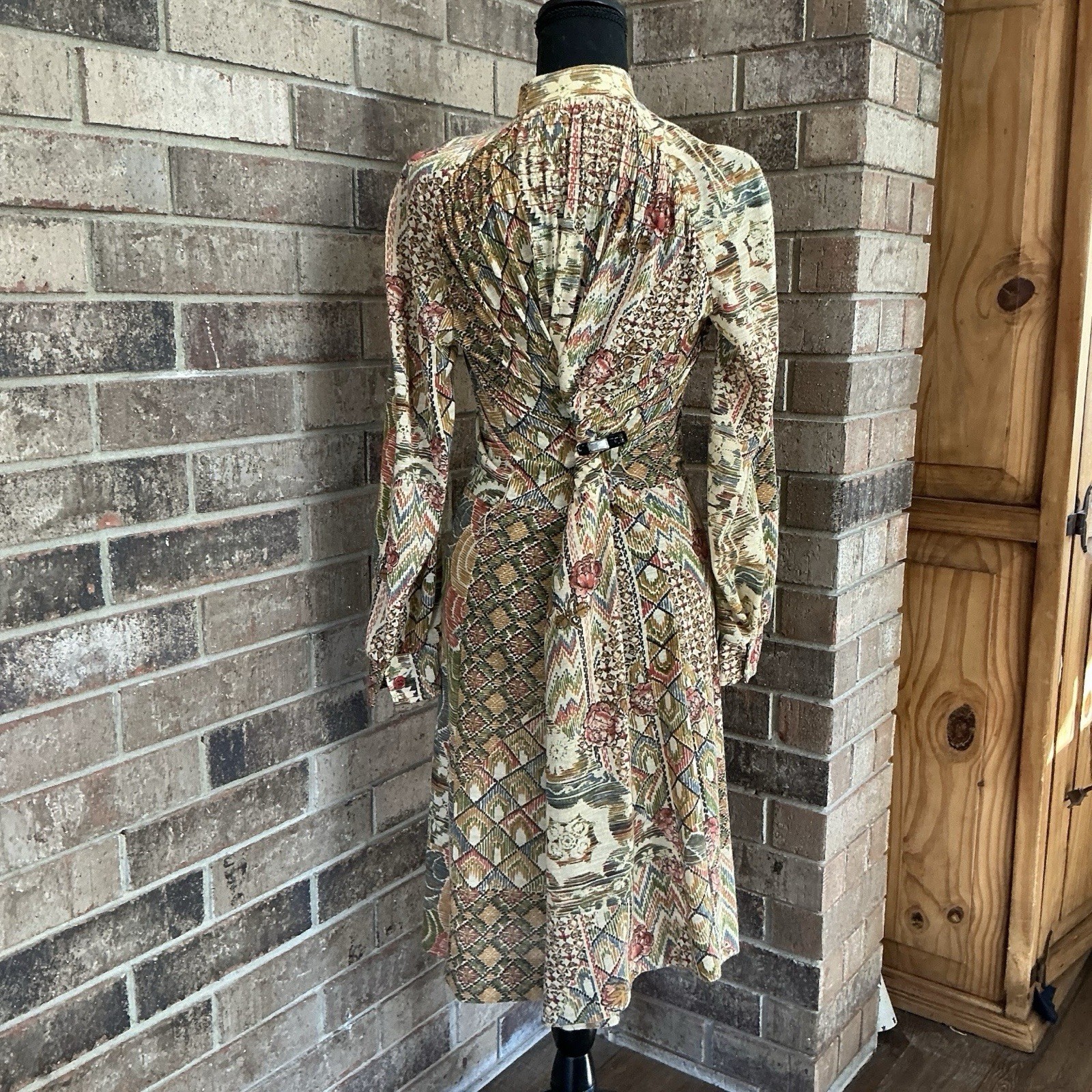 70s VINTAGE Jonathan Logan Patchwork Print Midi Dress Size 11/12 Women&rsquo;s #9D4