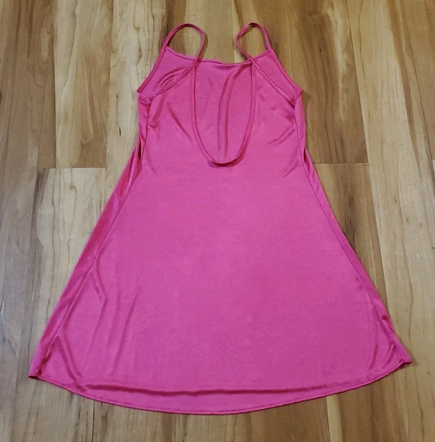 Vtg Romantic Moods Slip Dress S/M Liquid Satin Hot Pink Mini Solid Y2K Barbie