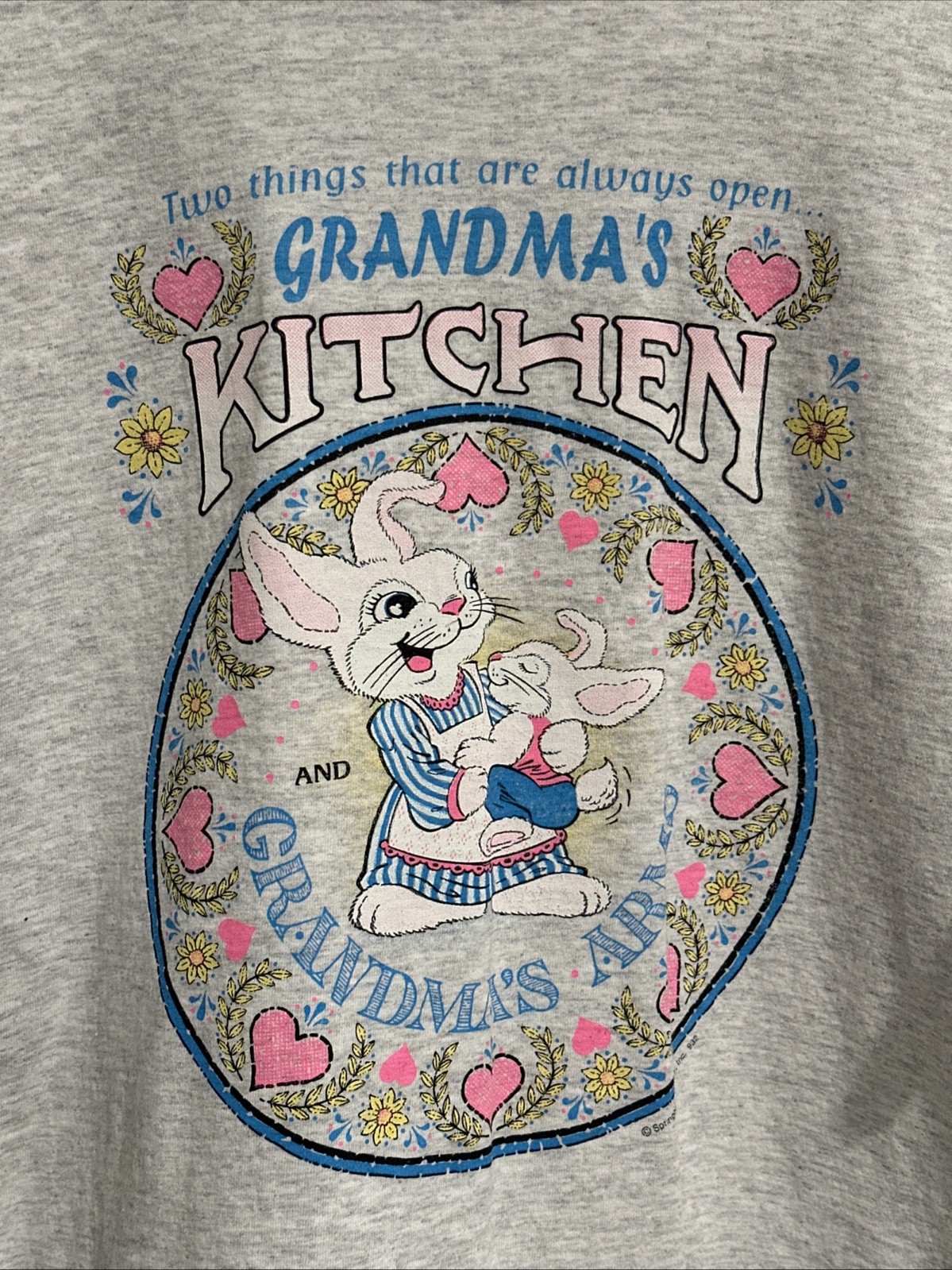 VTG Grandma Kitchen Bunny Gray T Shirt Kitschy CottageCore Single Stitch Large