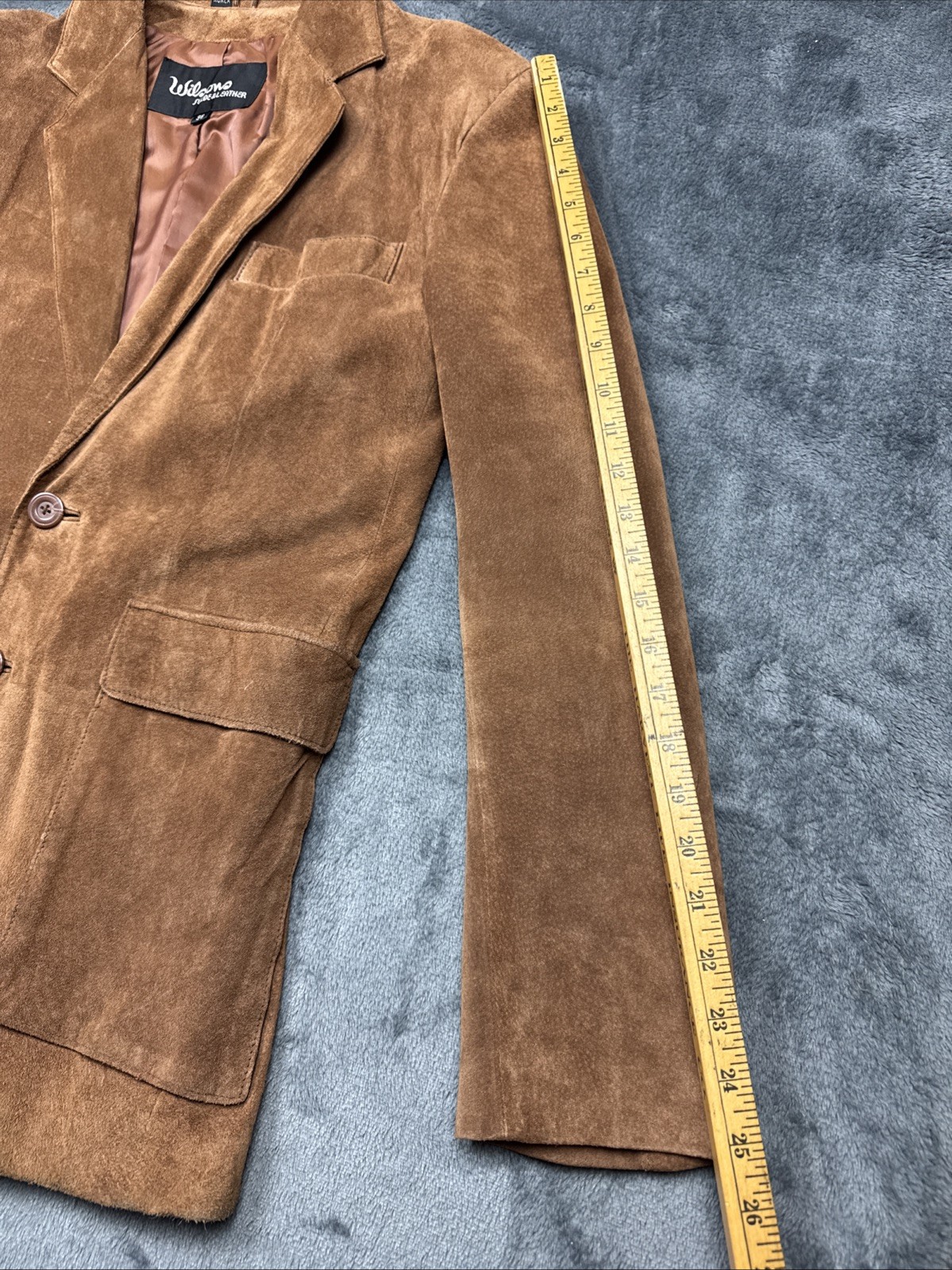 Vintage Wilsons Brown Suede Leather Jacket Button Men Size 38 Chest – Small