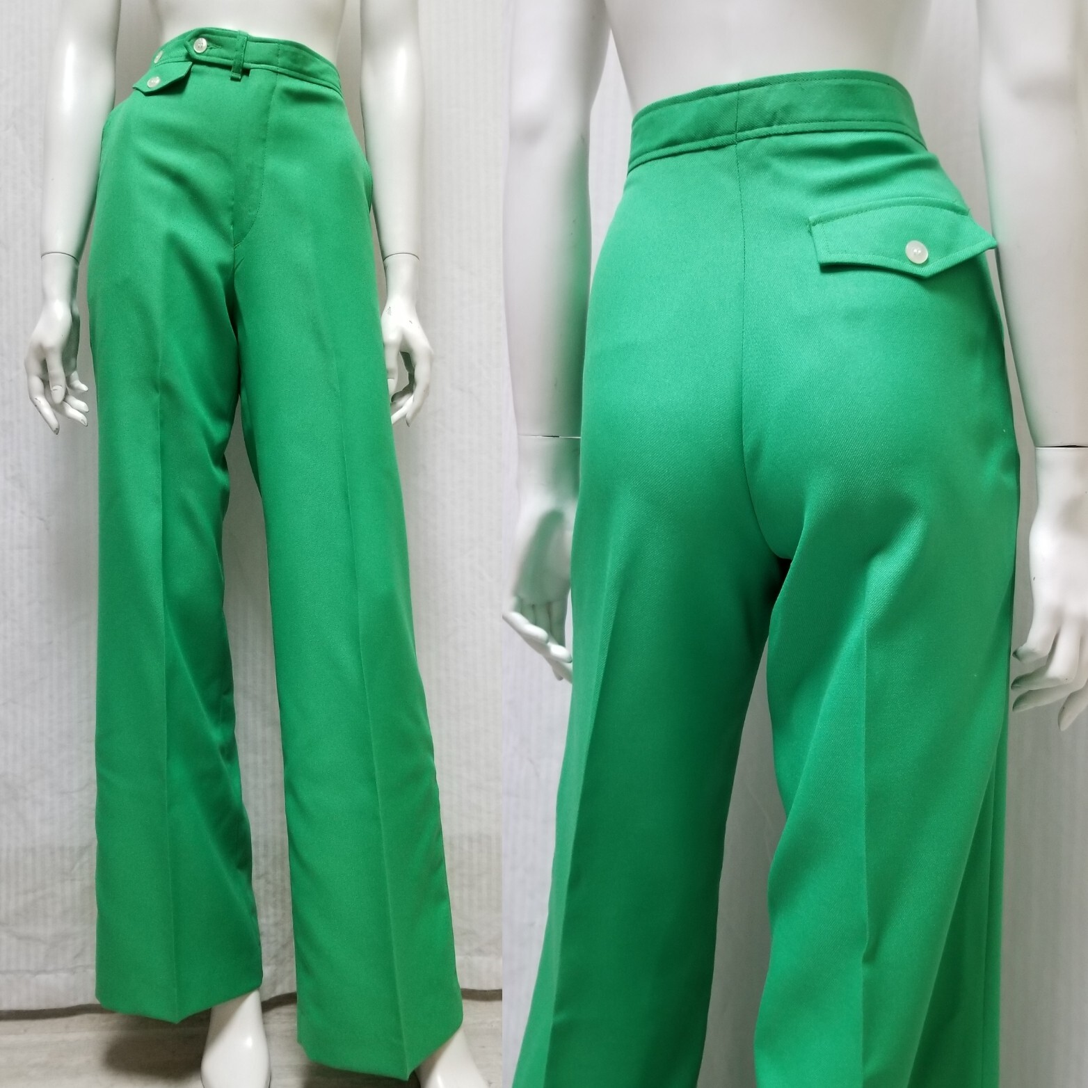 NOS Vintage 1970&rsquo;s Green Polyester Twill Pants – Waist 28 inches