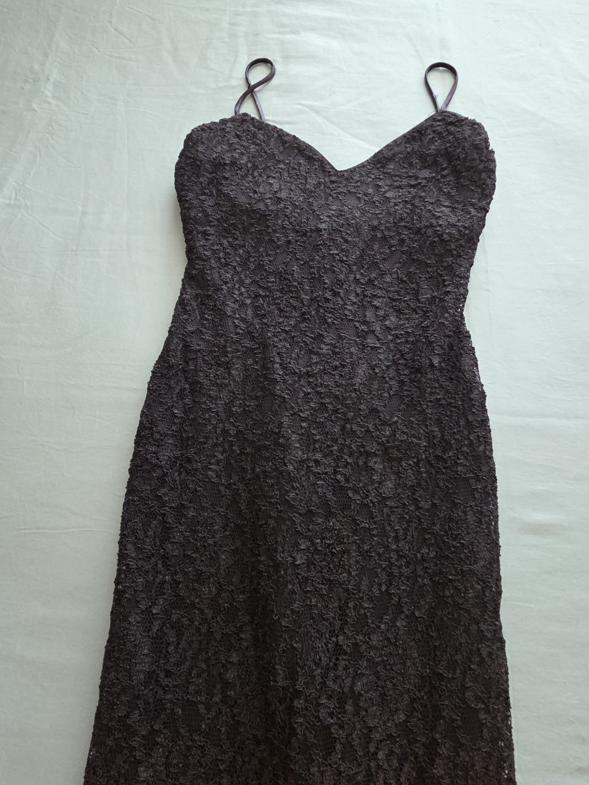 Vintage L.A. Glo Black Lace Maxi Dress Slip Spaghetti Strap Side Slit USA XS/S