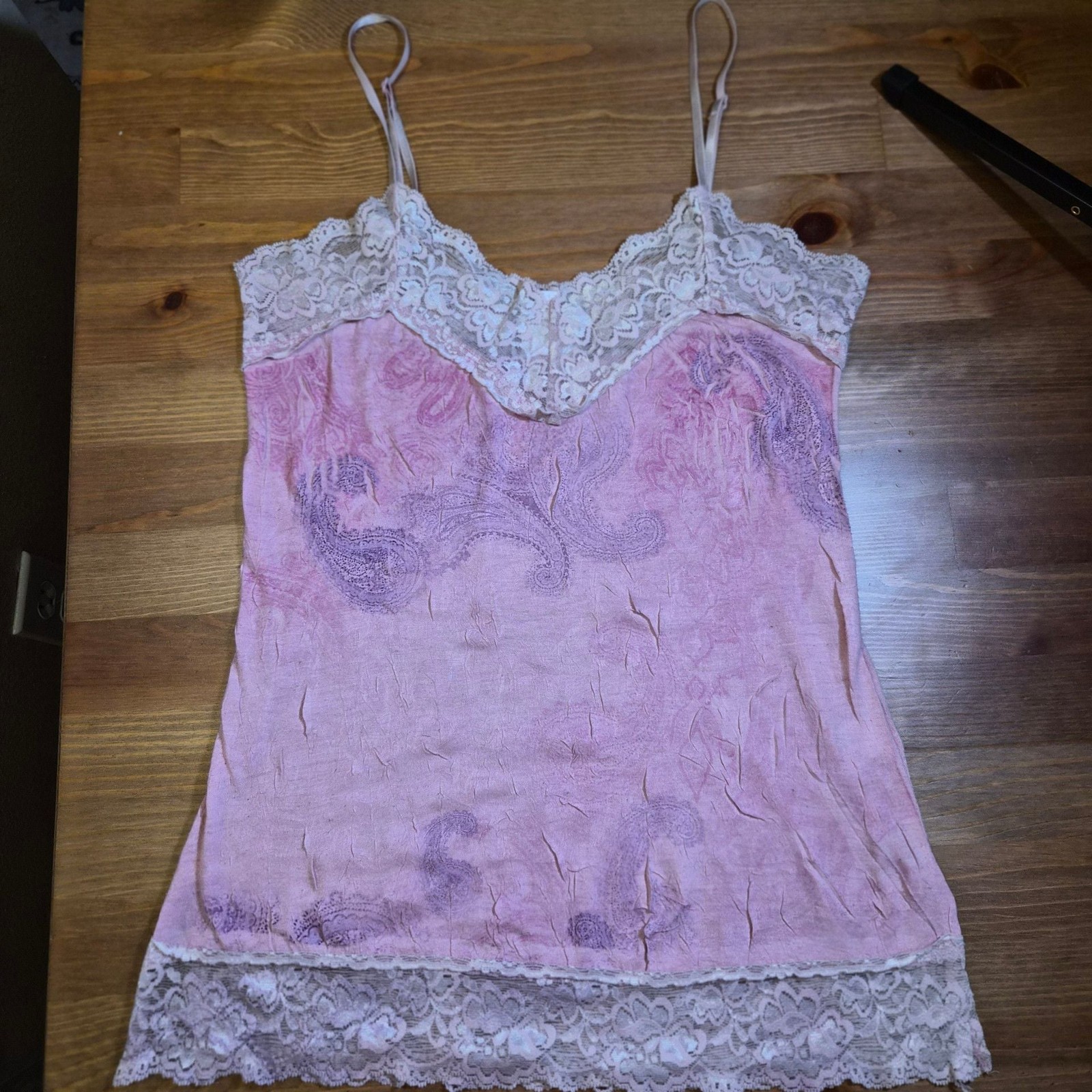 Vintage Paisley Print Camisole with Lace Trim