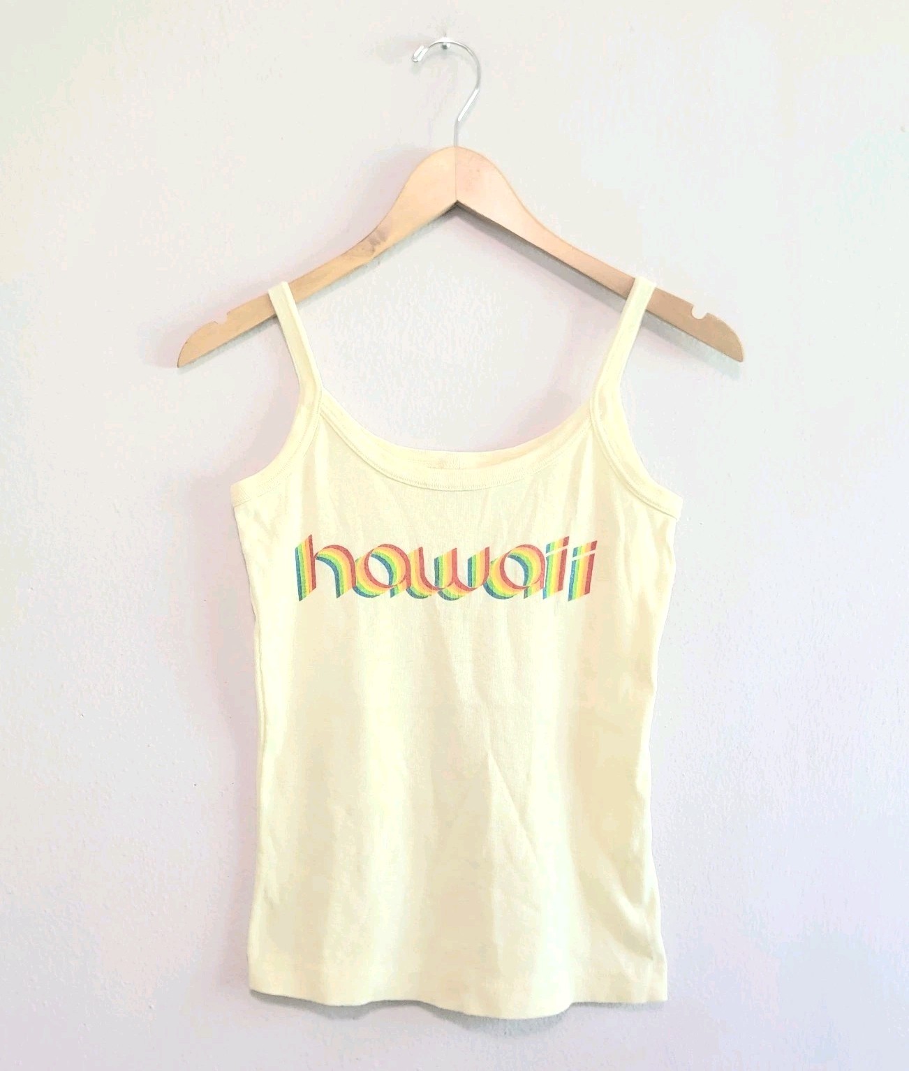 Vintage 70s/80s Crazy Shirts 100% Cotton Ivory Hawaii Rainbow Tank Top Womens XS