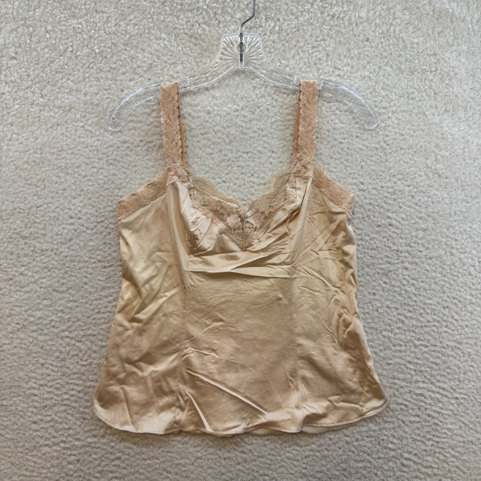90s Vintage Lingerie Camisole Slip Top Medium Cream Beige Oatmeal Nude Lace