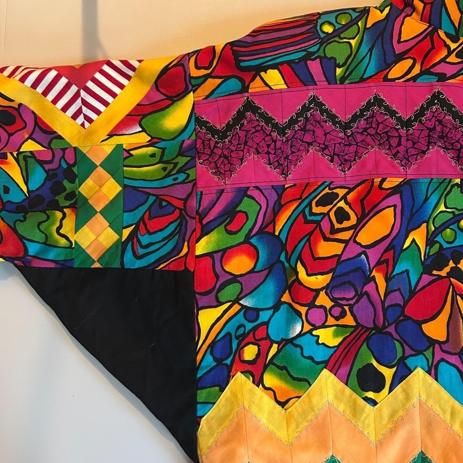 Womens Vintage 80s Art to Wear Patchwork Jacket Multicolor Quilted Maximalist
