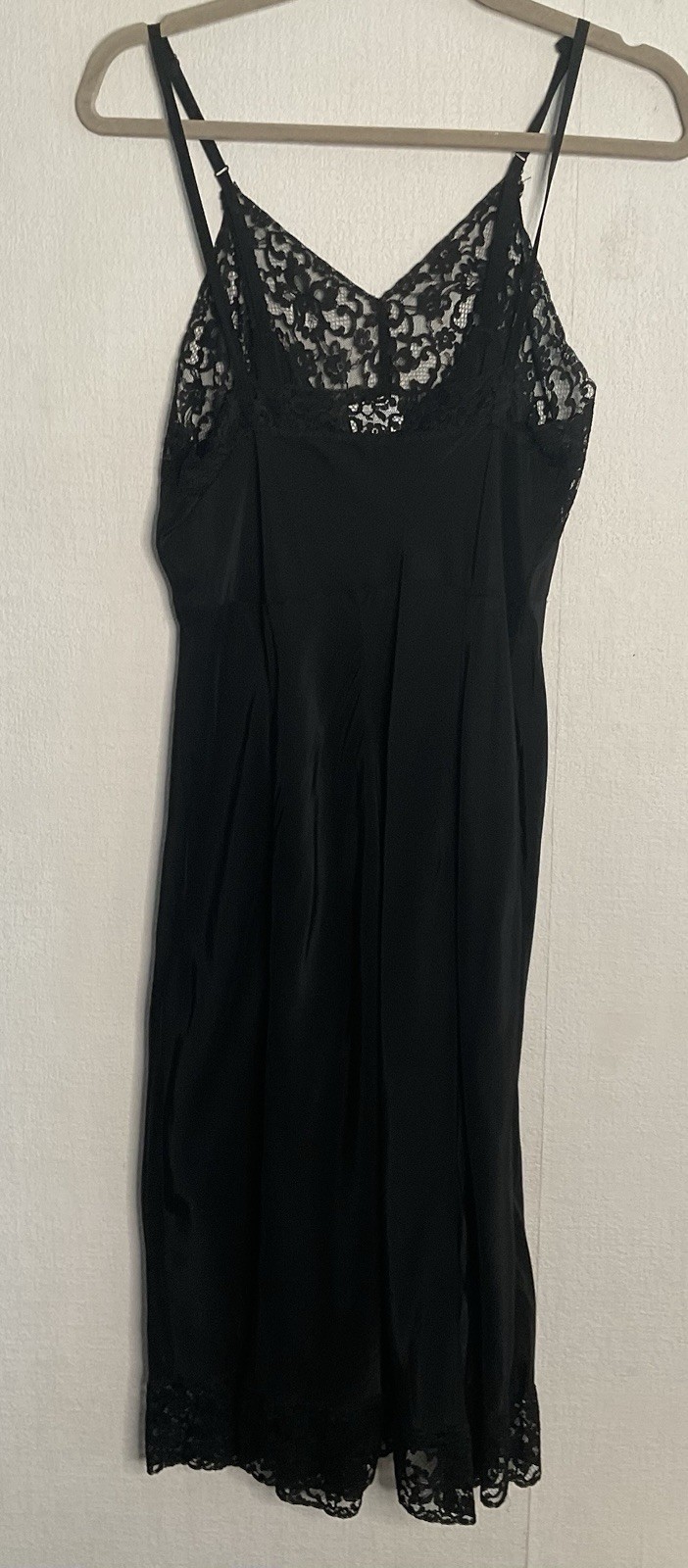 Vintage Sears Charmode Nylon Full Slip Lace Trim Lingerie Dress Black Size Small