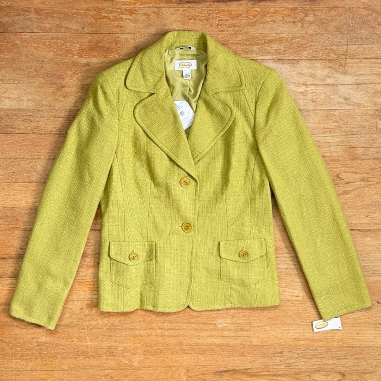 Vintage Avocado Green Blazer Jacket Size Small 6 Woven Textured Tweed Suit Coat