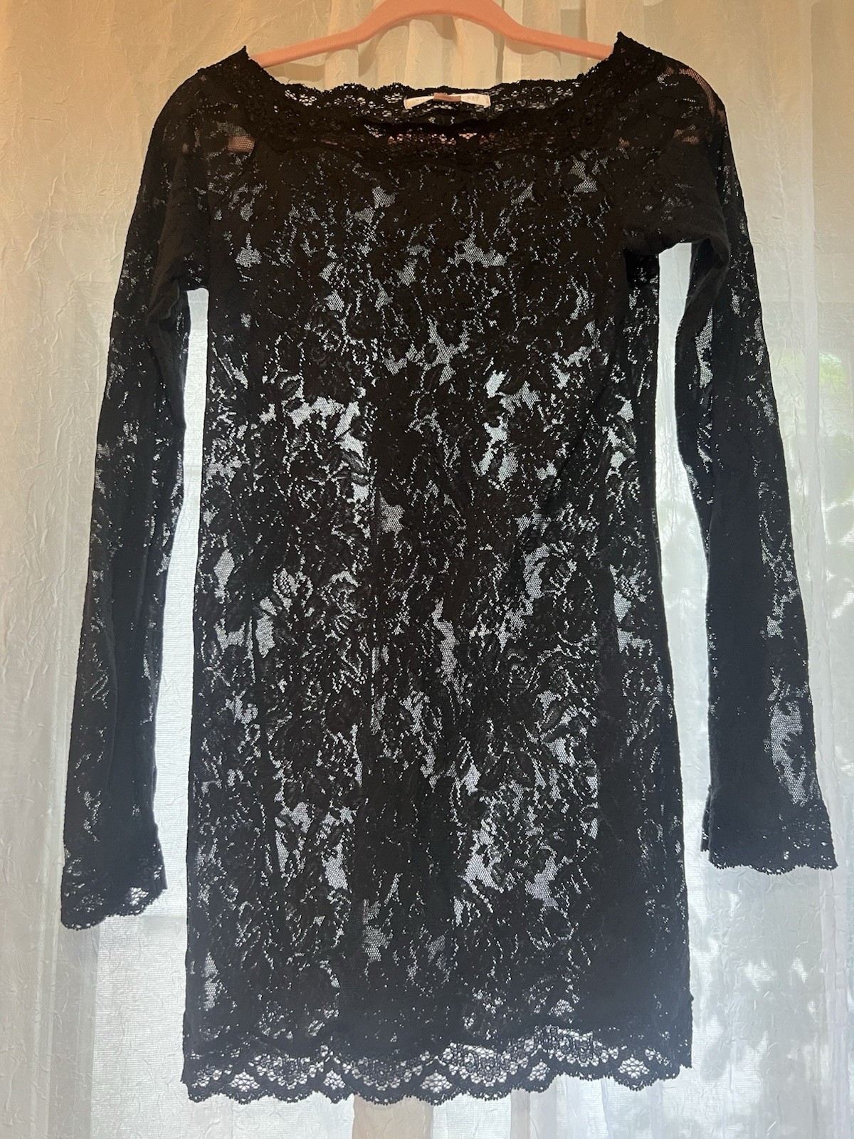 Vtg Y2K Victoria Secret Black Lace Lingerie Dress Bell Sleeves Large