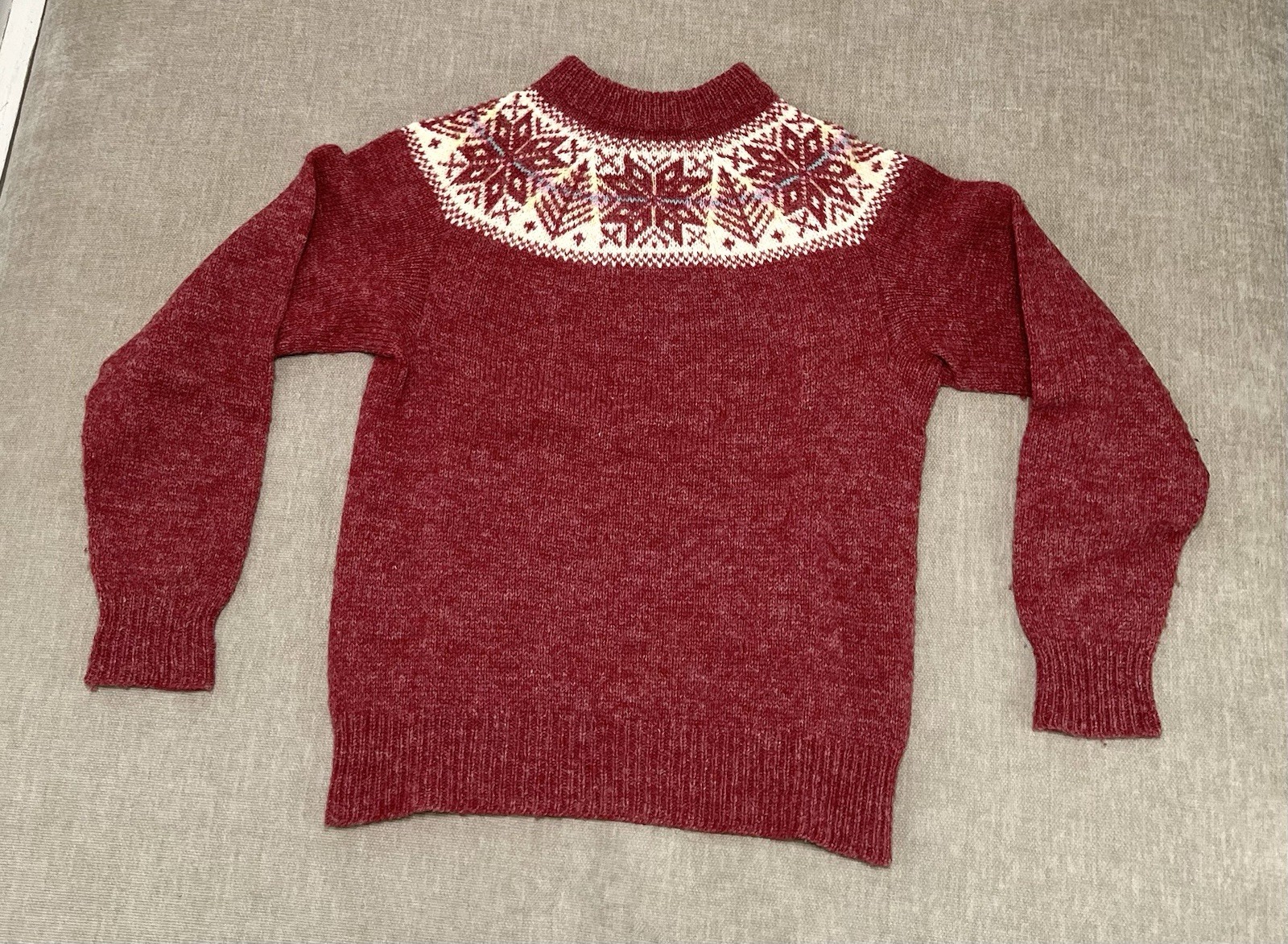 Vtg Wool Sweater Fair Isle Women’s Size S Red Ski Christmas Holiday Unbranded