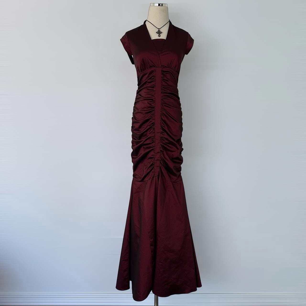 Vintage 90s Y2k Archive Burgundy Mermaid Tail Rouched Formal Evening Prom Dress