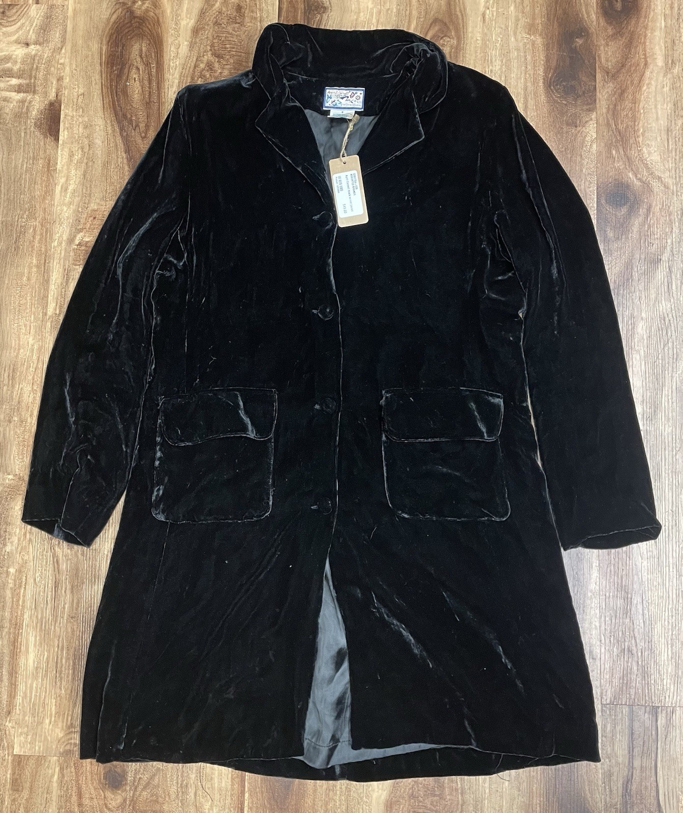 April Cornell Black Velvet Silk Blend Long Jacket Coat Women’s Size Small