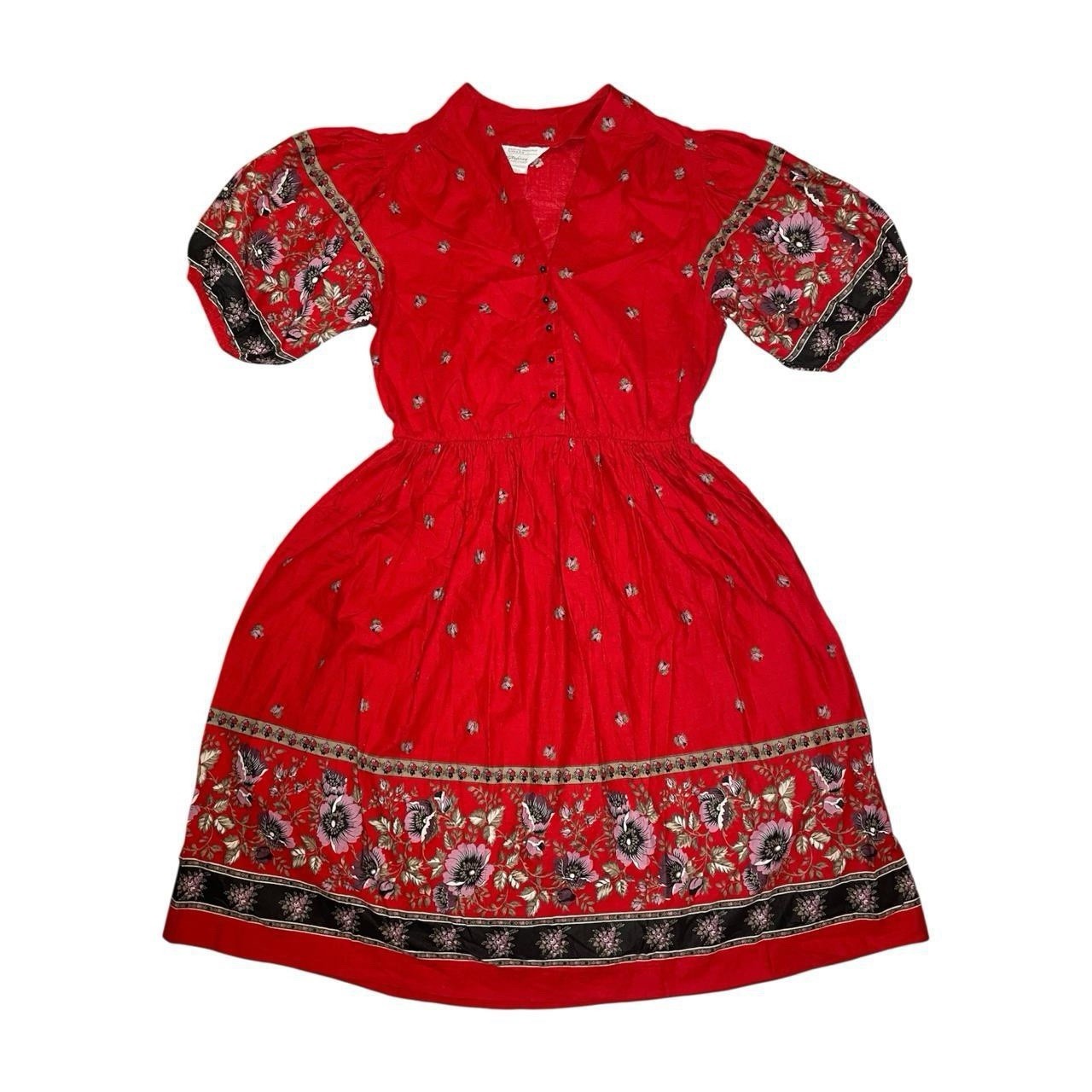 Vintage JC Penney 70s Red Floral Dress Short Sleeve Sz 15/16