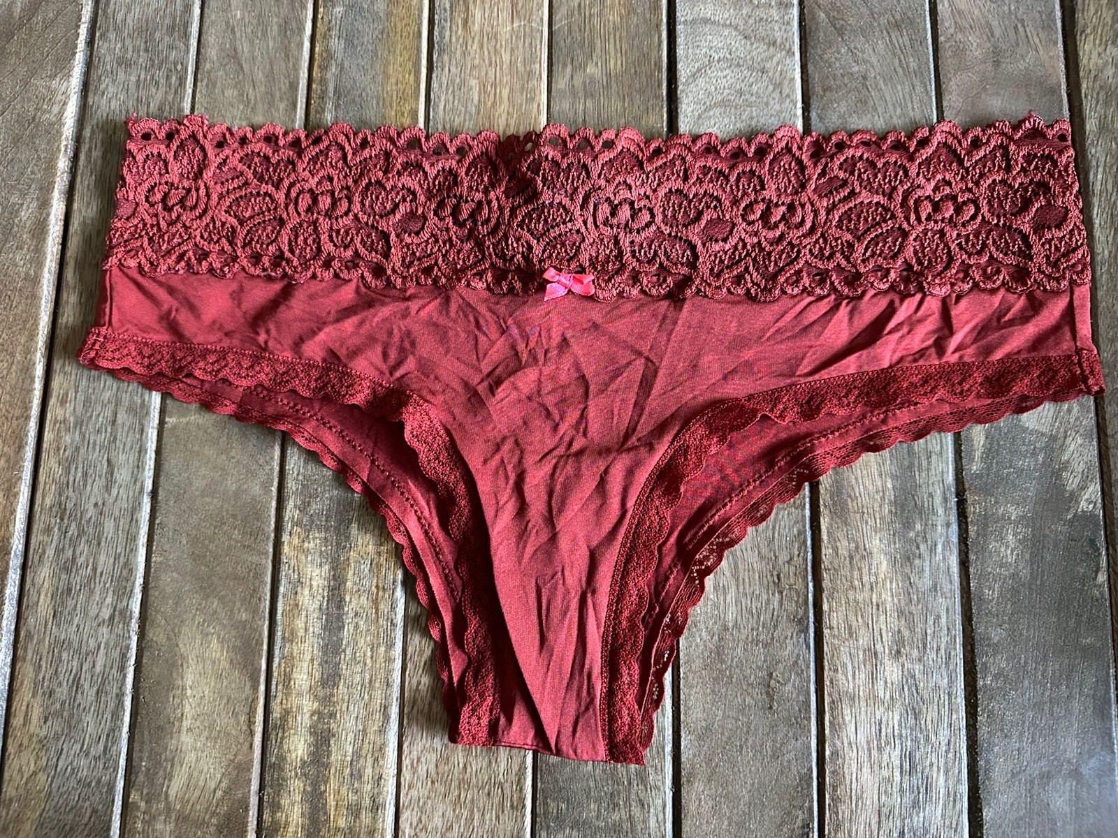 Vtg Aerie S M Rust Luxe Hipster Bikini Panties W Lace Trim