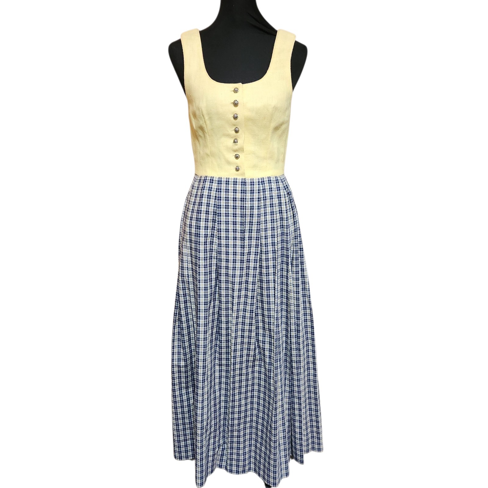 Vintage Austrian Dress Size 36 6 8 Yellow Blue Linen Dirndl Blue