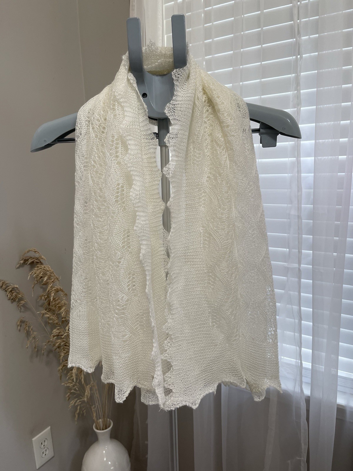 Vintage ECHO crochet shawl thin soft yarn open weave lightweight style 48”X48”