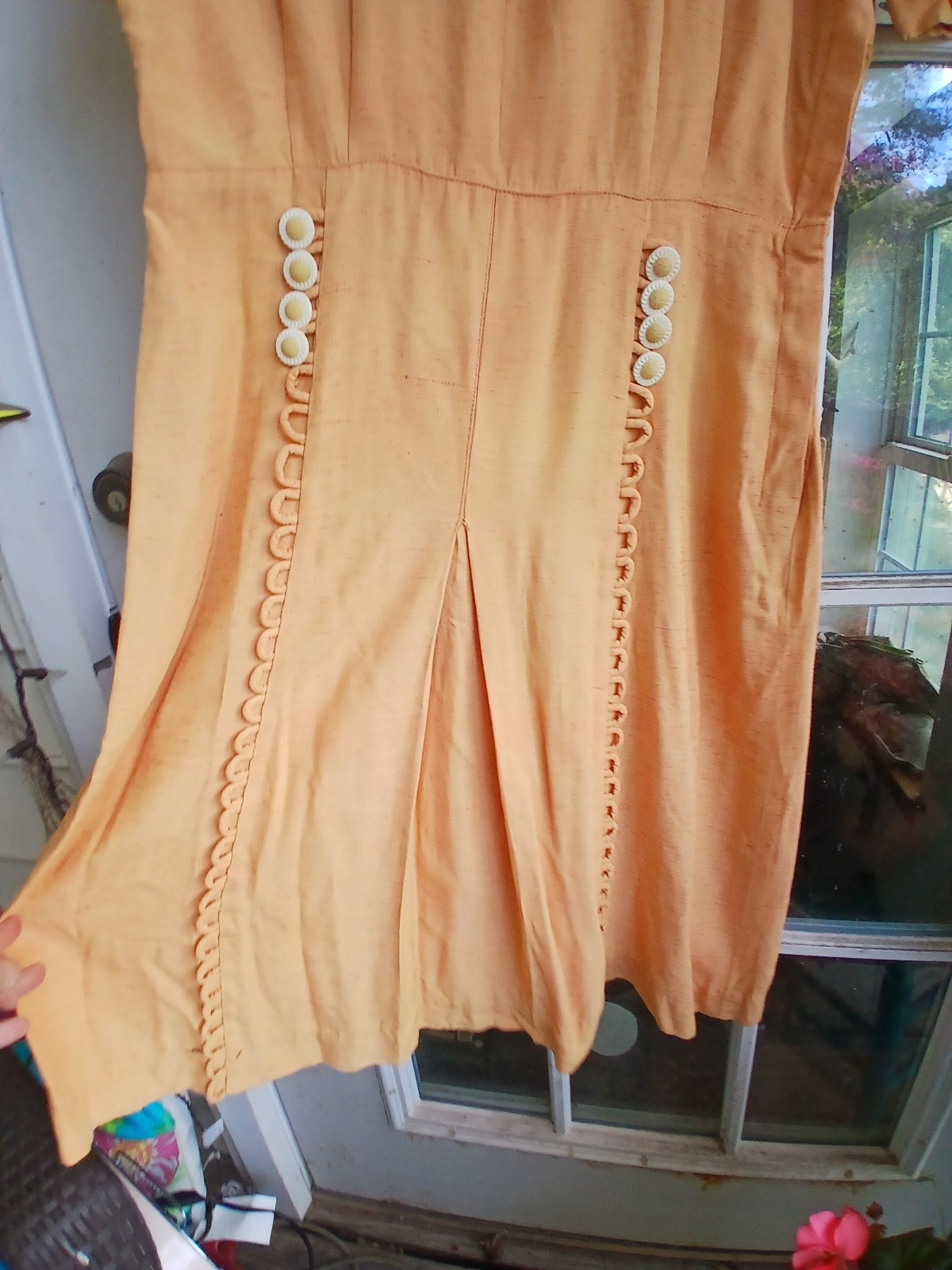 1930s 1940s Peach Dress with Daisy Buttons