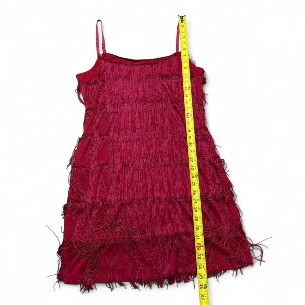 Red 1920&rsquo;s mini dress flapper inspired fringe adjustable straps gatsby party L