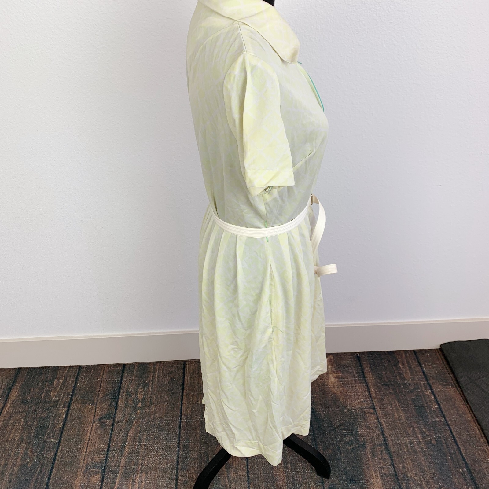 Vintage 60s The Stroller Yellow Aqua Zipper Cutter Dress Twee Belt Size 16.5