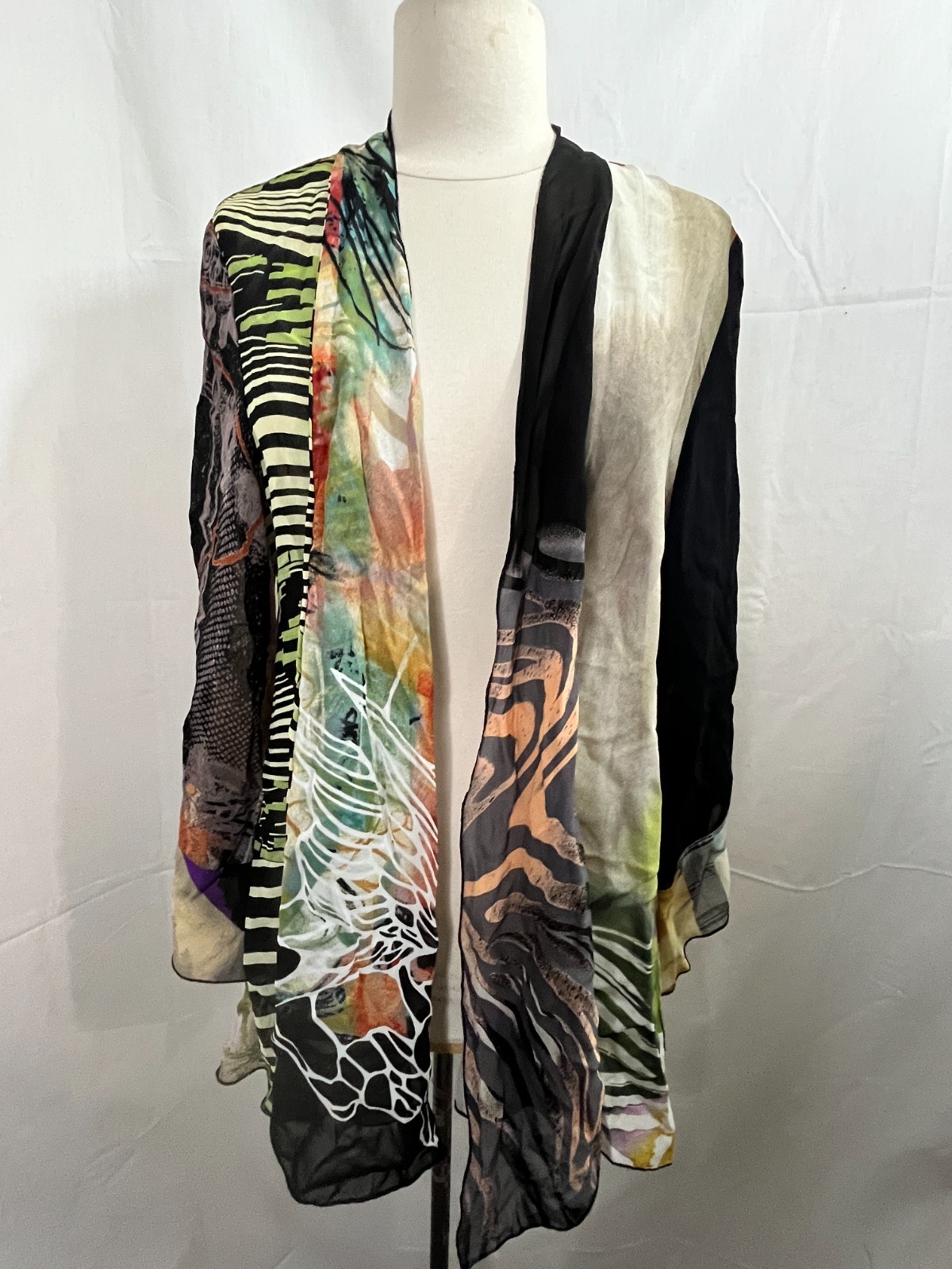 Vtg 80s Womens Patchwork Lightweight Jacket Sheer Art To Wear CTC Sz 1X Cardigan