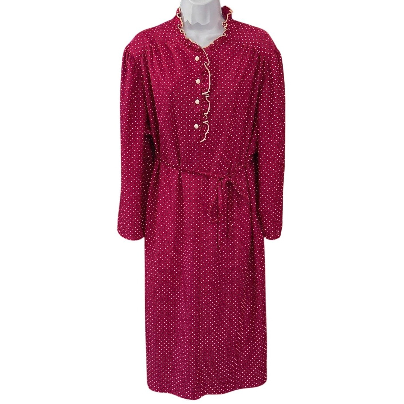 Vintage Polka Dot Midi Dress Cottagecore Prairie Berry Pink Ruffle 20W Romantic