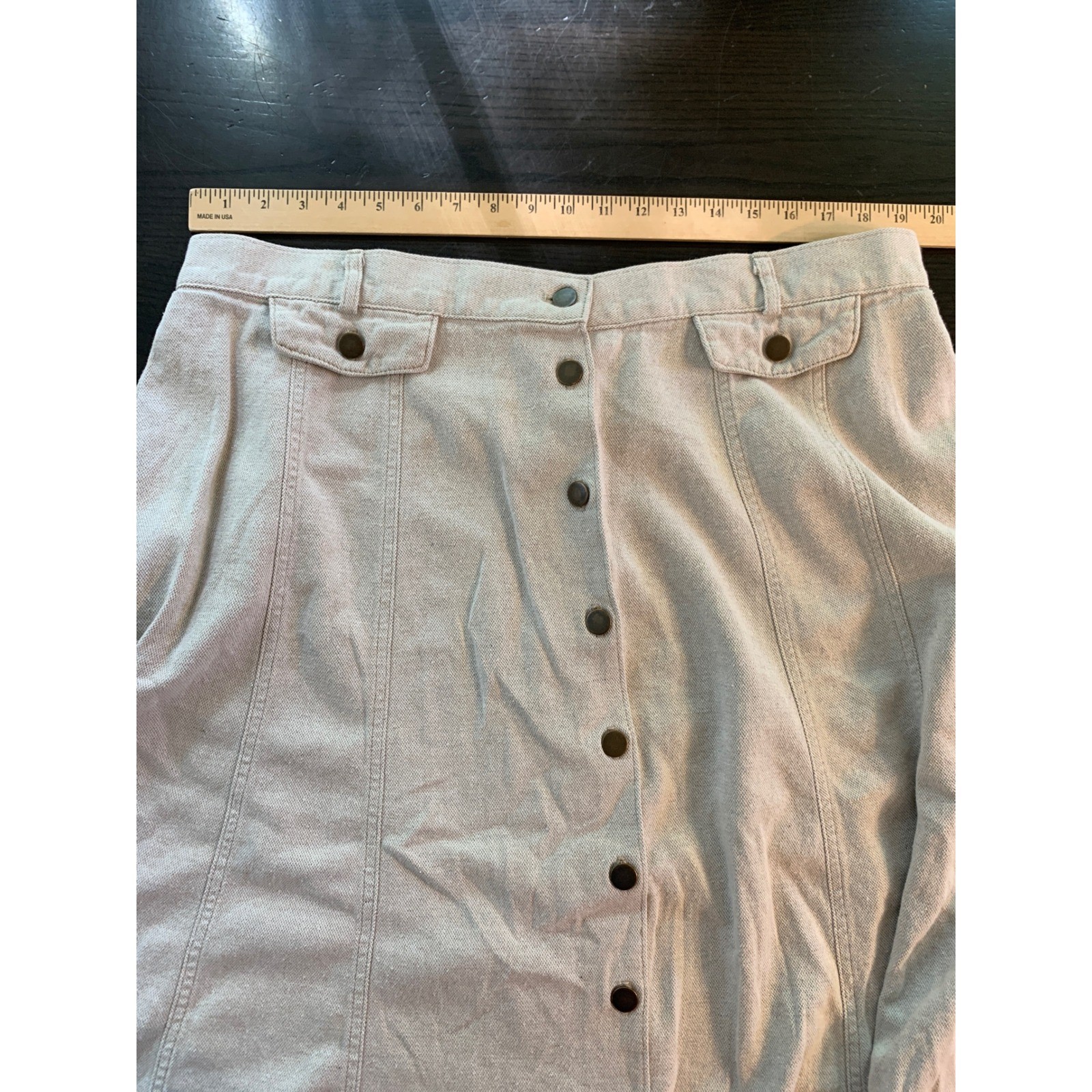 Gotcha Covered Too Vintage Button Front Midi Skirt Oatmeal Flax Plus Size 22W