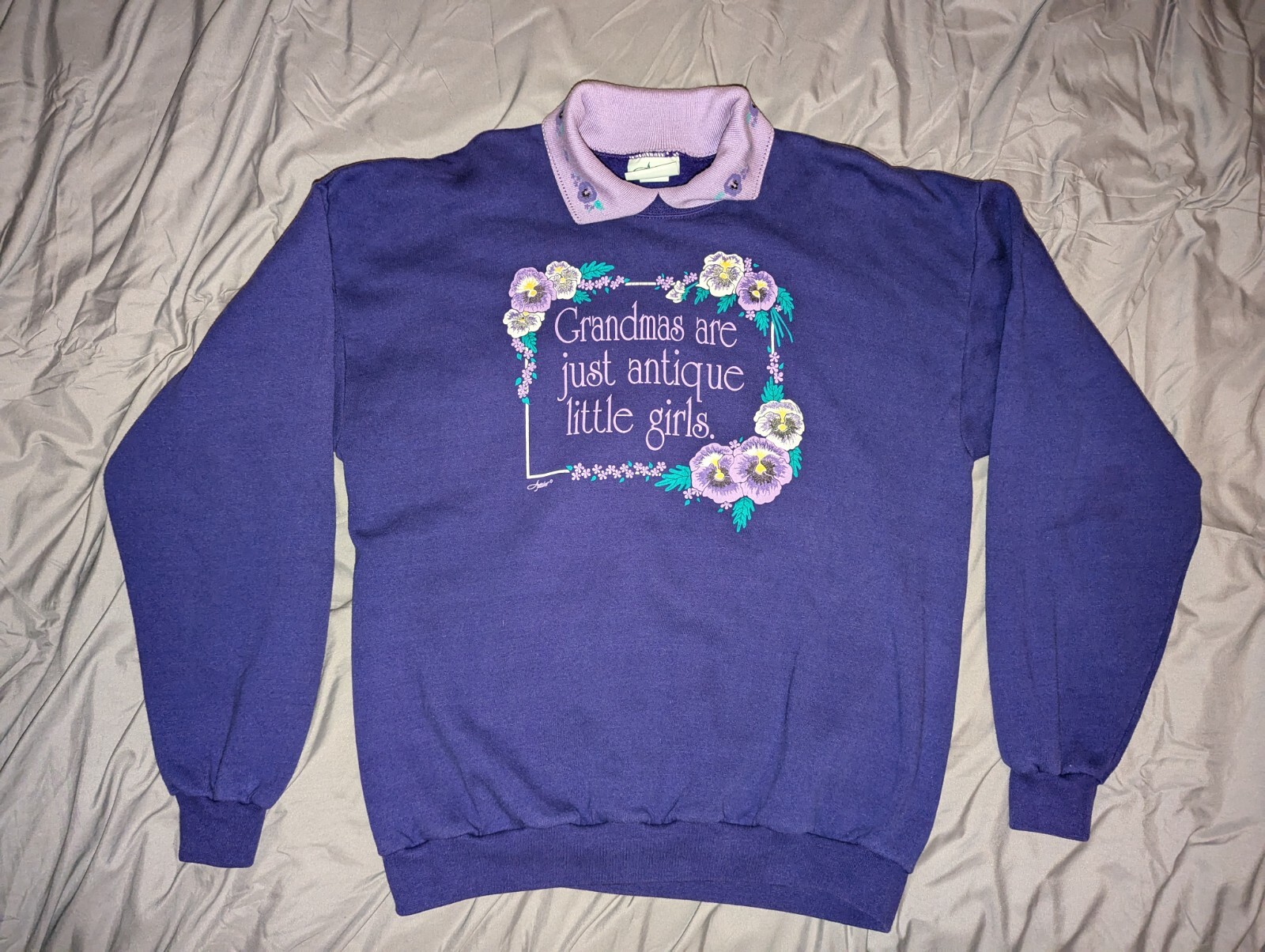 Artisans Grandmas girls Vintage 90s Women&rsquo;s Ugly Sweater Purple Flowers Size XL