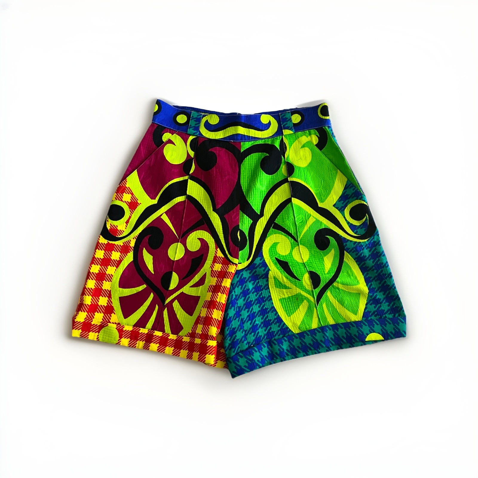 Vintage VERSACE Couture Colorful Abstract Pattern Shorts, Size 46, Signed