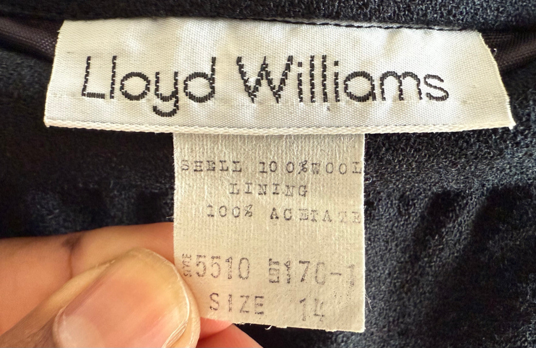 Vintage 1980s Lloyd Williams Black Wool Acetate Lined A-Line Pocket Skirt Sz 14