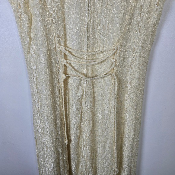 Fredericks of Hollywood Lace Maxi Dress Corset Back Cream White Size 11 12