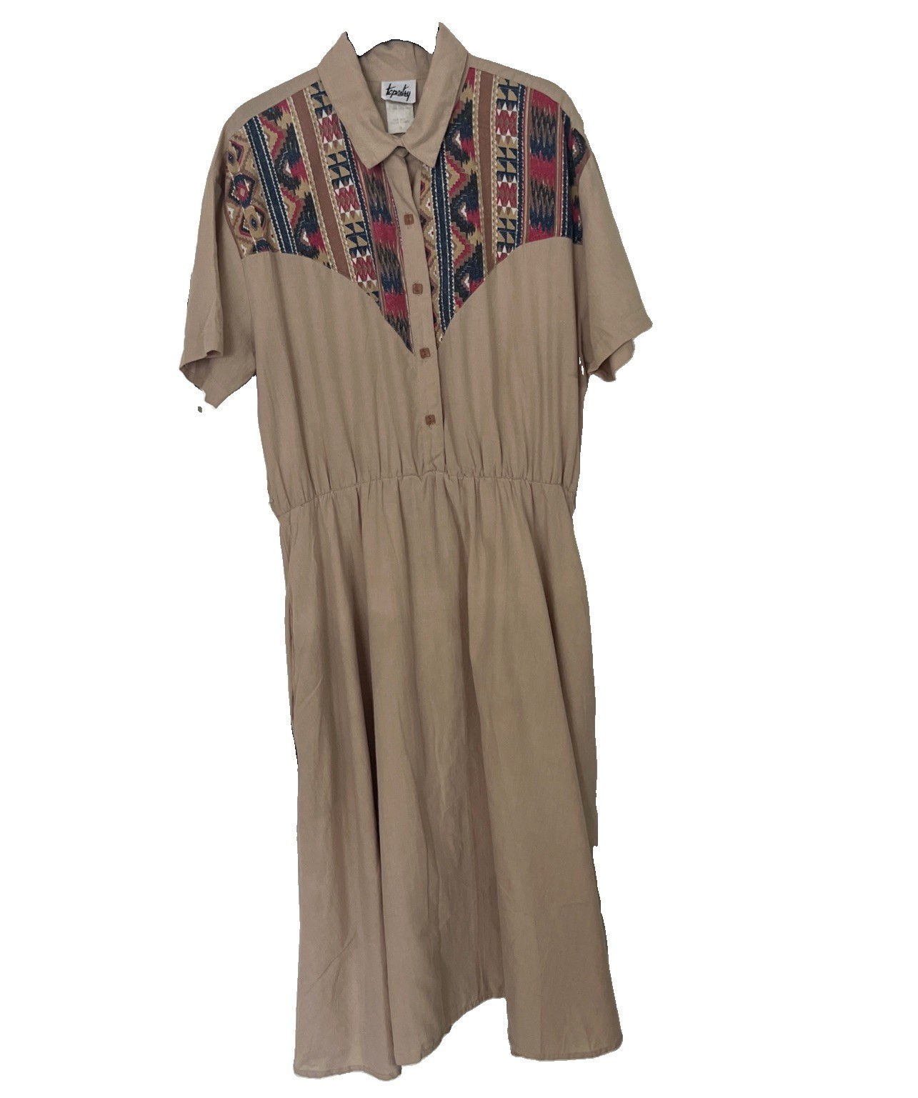 VTG 90s Tapestry Southwestern Midi Dress Size 18 Tan Western Made In USA