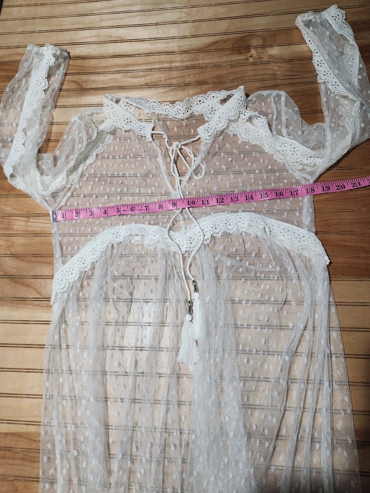 Swiss Dot Mesh Laced Maxi Naked Dress Asymmetric Women M Off White Boho Ethereal